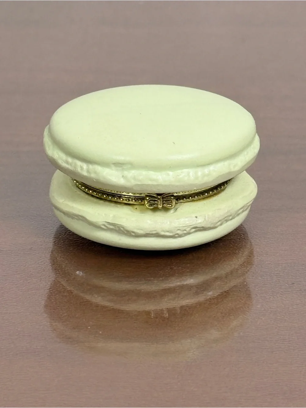Small Light Yellow Ceramic French Macaron Trinket Box